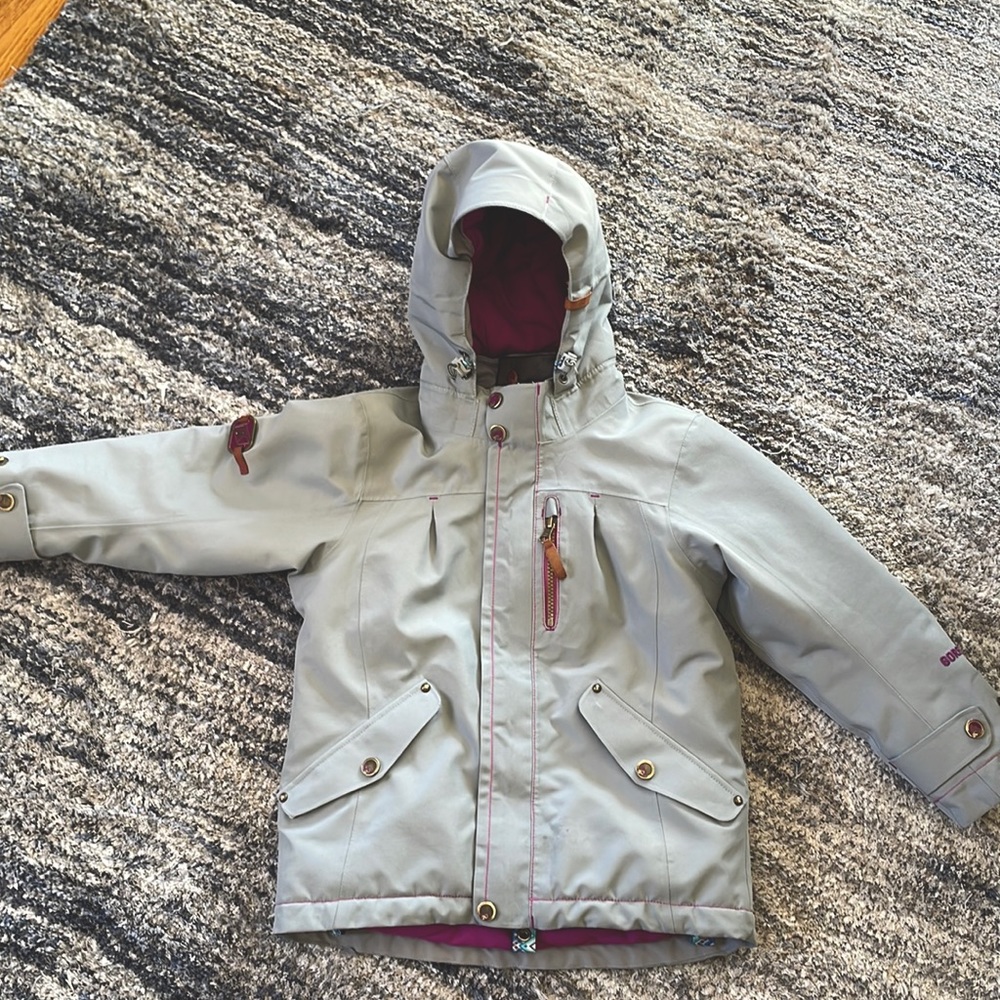KLIM Kids Hooded Winter Jacket in Light Gray with Pink Accents